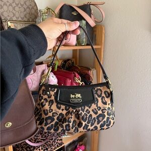 Coach leopard print satin shoulder bag
